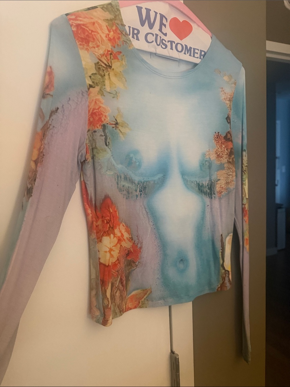 Jean Paul Gaultier Blue Floral-Print Long Sleeve Top